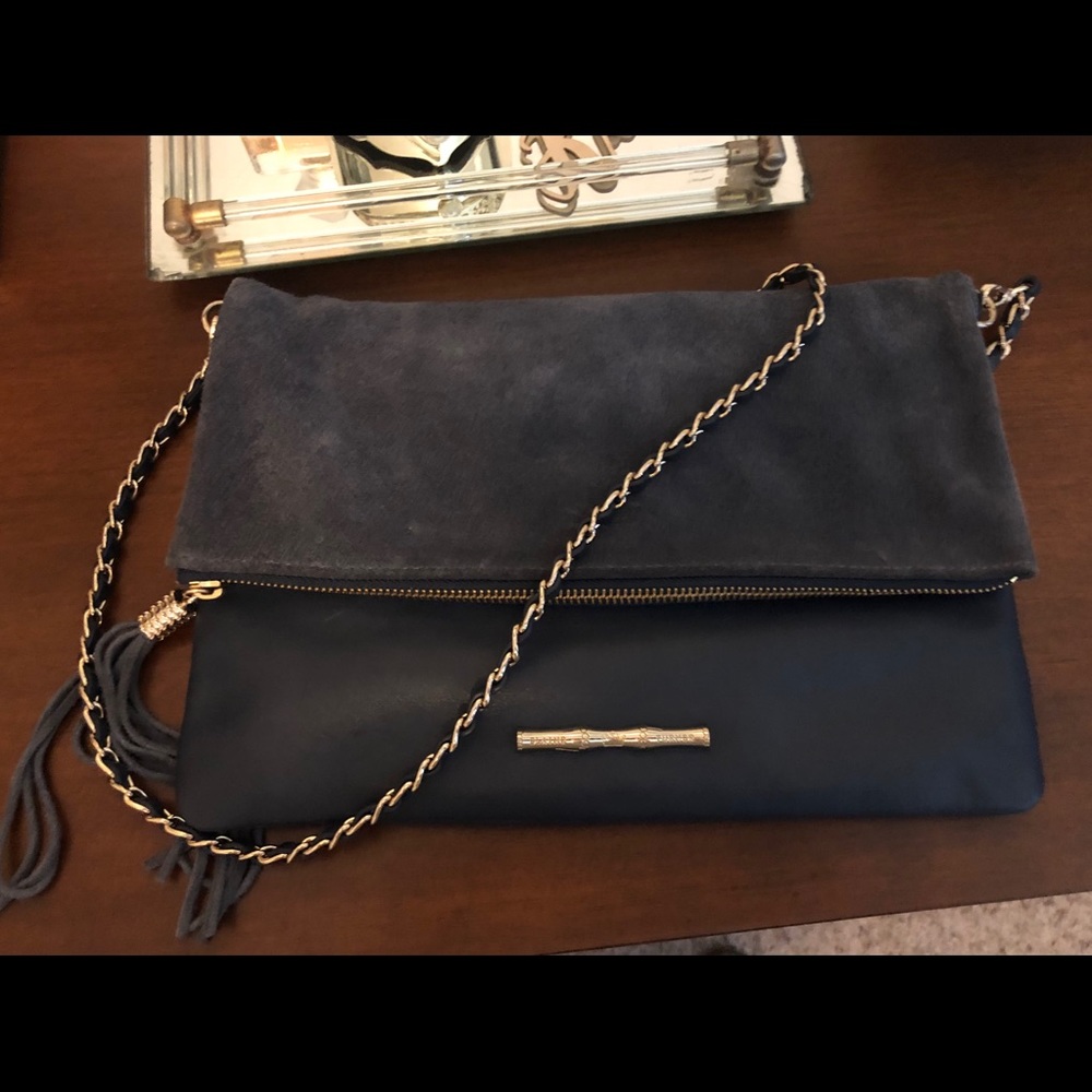 Suede and leather blue Elaine Turner crossbody